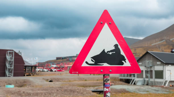 a Polar Bear warning sign on the edge of the town Longyearbyen