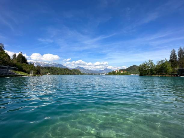 istock Lake Bled scenic view with clear turquoise water. 2183028325