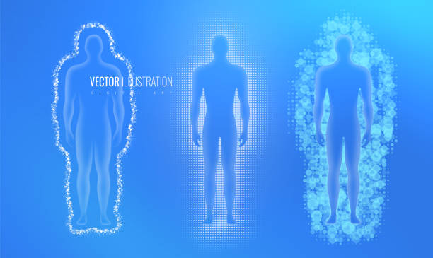 istock Human protective shield and aura energy vibration. Set force field barrier human body - light effect 2183028356