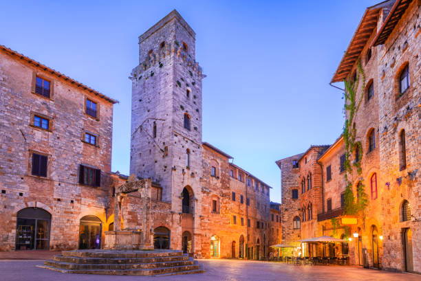 istock San Gimignano, Italy. Piazza della Cisterna with triangular shape, medieval hilltop city in Tuscany 2183033515