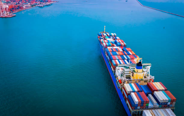 istock Aerial view of Business trip with ship the partner connection Container Cargo freight ship for Import Export 2183033891