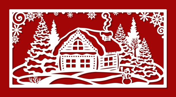 Set of snow globes. Round decorations on a stand with houses, fir trees, snow, Santa Claus, deer. New Year's theme. Vector template for plotter laser cutting of paper, wood carving, metal engraving. snow globe empty silhouette stock illustrations