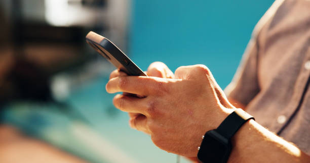 istock Phone, hands and person typing for communication, email or networking online on dating app. Technology, closeup and cellphone with texting for social media, connectivity or contact on internet. 2183038124