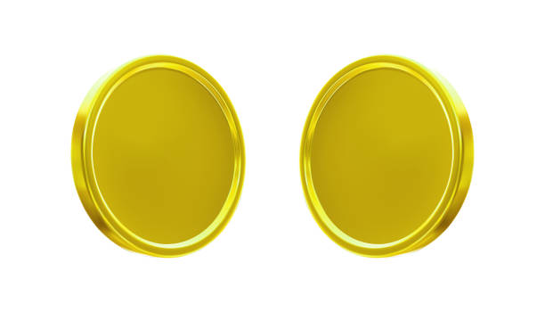 istock 3d realistic golden metal coins rotated perspective. Shiny blank medals vector isolated set 2183042875