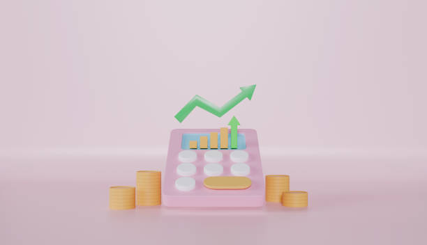 istock Bar and pie chart on the calculator screen on the stand with stacking coins and increasing arrow, Planning concept 2183054426