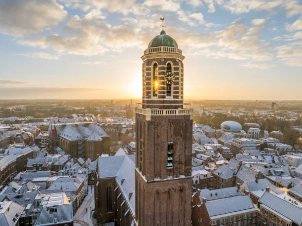 istock Zwolle Peperbus church tower during a cold winter sunrise 2183055221