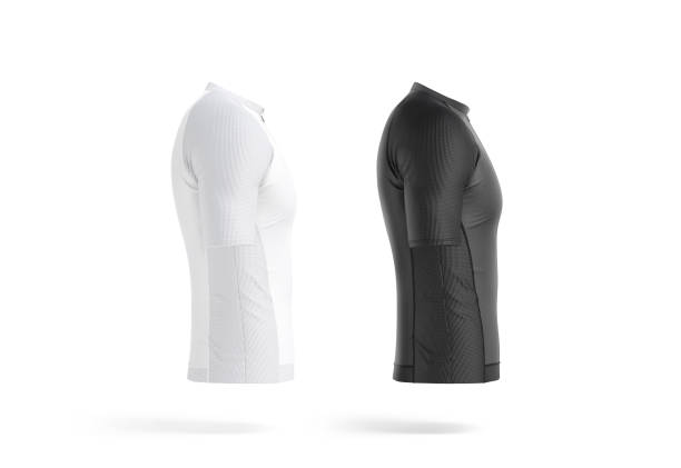 istock Blank black and white cycling zip jersey mockup, profile view 2183055303
