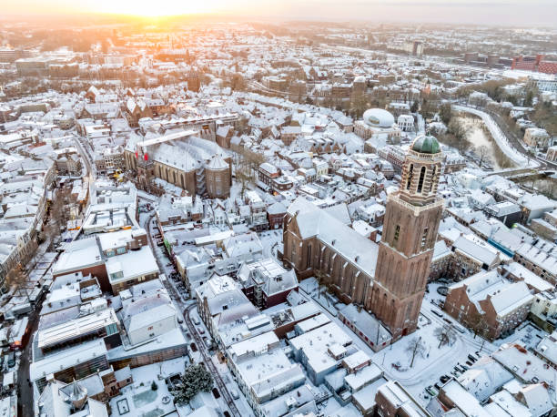 istock Zwolle Peperbus church tower during a cold winter sunrise 2183055304