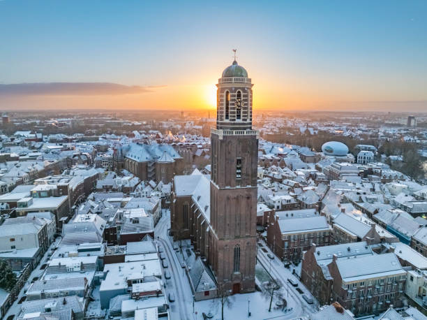 istock Zwolle Peperbus church tower during a cold winter sunrise 2183055604