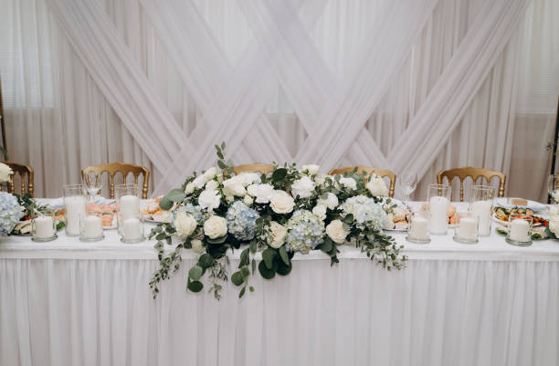 istock Geometric wedding table decor with fresh flowers. 2183066596