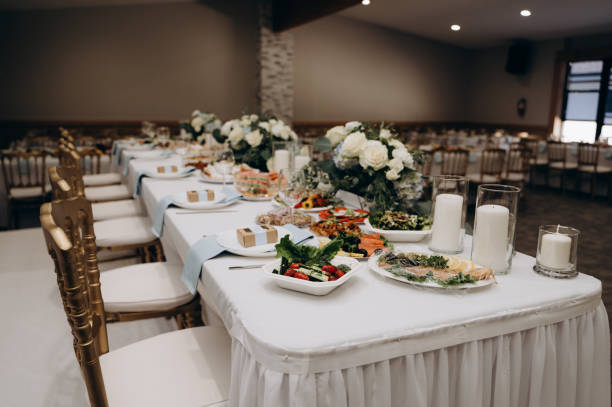 istock Classic wedding place settings with appetizers. 2183066701
