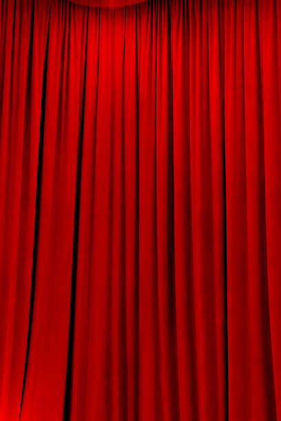 istock red theater curtain that dropped down as a straight line. Background for inserting text, empty spaces 2183068611