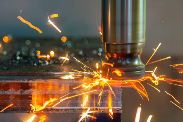 istock The burning chip from wear cutting tools on CNC milling machine. 2183076013