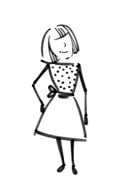 istock A student, a young girl is standing in a dress. Child, student, study at school, doodle illustration by liner 2183078563