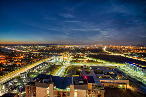 Gaborone aerial view night, central business district, CBD,