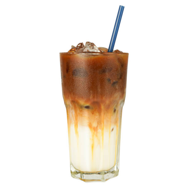 istock Iced latte coffee with layer Separation of coffee and milk on cup isolated white background 2183081842