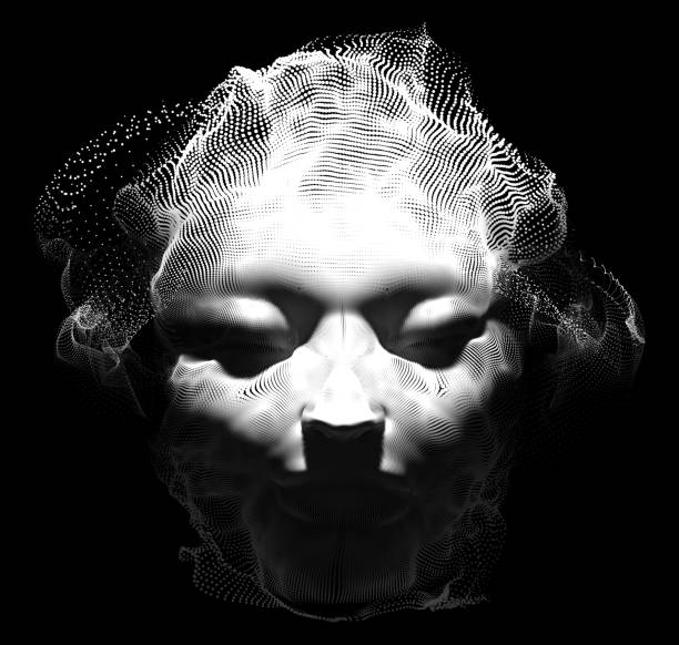 istock Illustration of female elf face with black and white texture. Made from many dots and particles. Vector illustration. 2183092379
