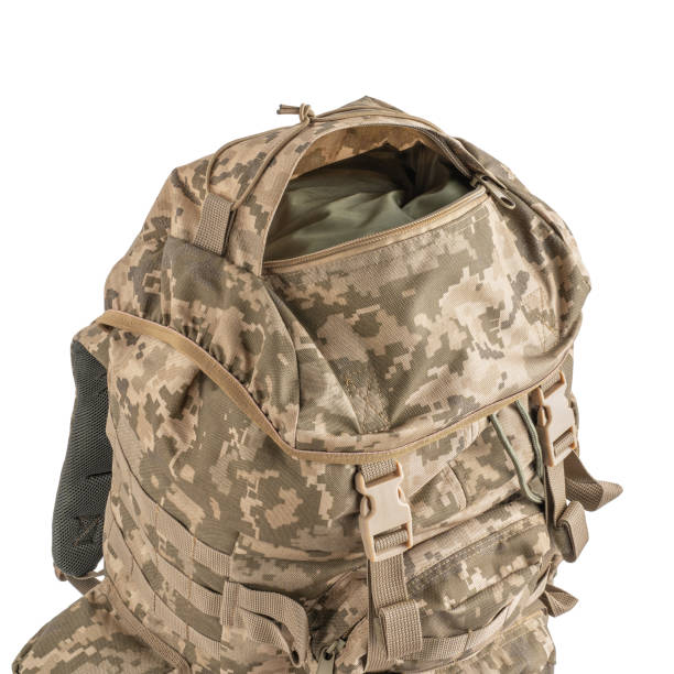 istock Army backpack in pixel camouflage. Tactical military backpack. Top view. 2183101508
