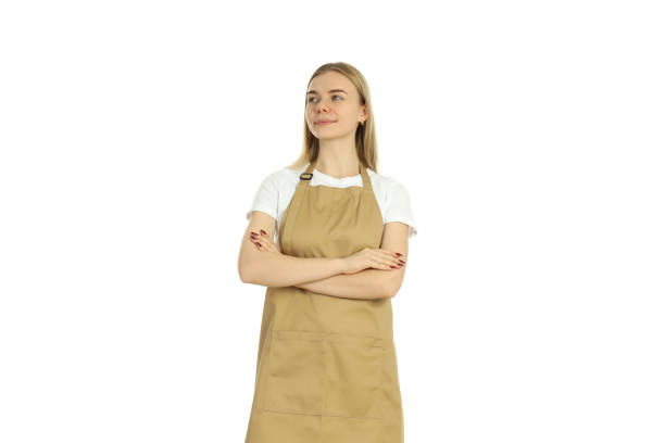 istock Young woman waitress isolated on white background 2183106804
