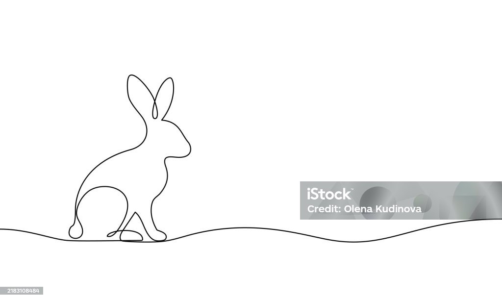 Round Line Rabbit Banner Continuous Line Rabbit Bunny Animal Cute Silhouette Linear ...
