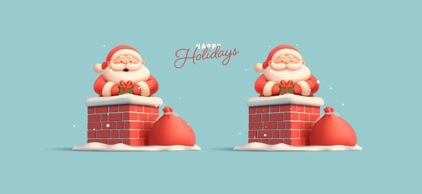 istock 3D set of cheerful Santas in the chimney with gifts in hands and a red sack. Design elements for Christmas ads, best gifts, and merry holidays. Vector illustration. 2183109744