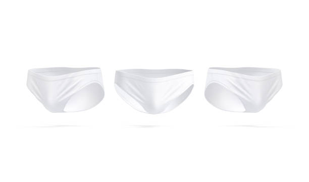 istock Blank white male swimming briefs mockup, front and side view 2183113010