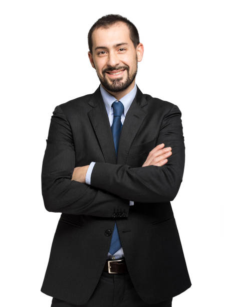 istock Smiling businessman with folded arms on white background 2183121987