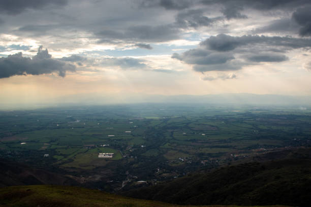 istock Sunset of a valley with mountains 2183124628