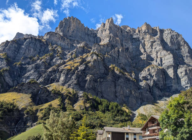 Steep Cliffs on Ski Mountain Peaks above Leysin Switzerland