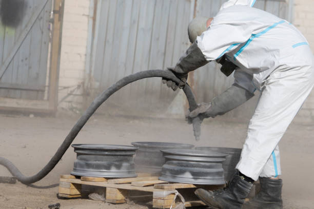 istock Sandblasting restoration of metal wheel rims, rust removal 2183127451