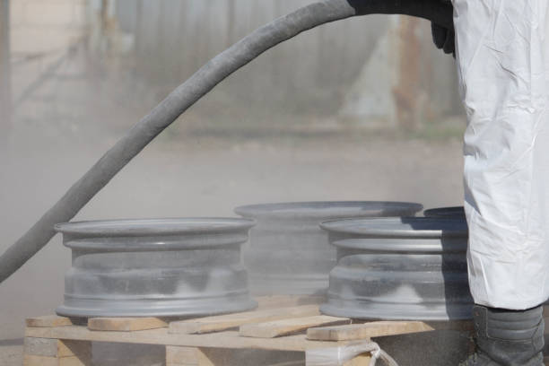 istock Sandblasting restoration of metal wheel rims, rust removal 2183127464