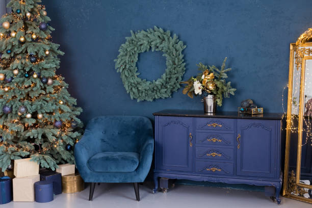 istock Christmas interior with blue armchair 2183132234