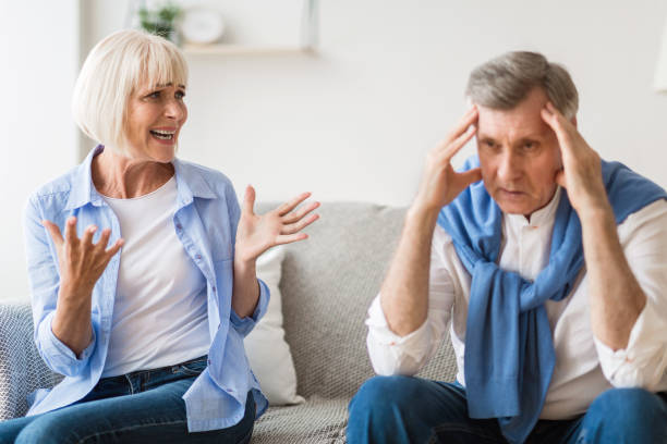 istock Couple arguing. Senior spouses quarrelling at home 2183133460
