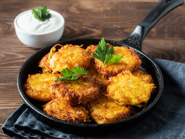 istock Potatoes pancakes or flapjacks on wooden table 2183141267