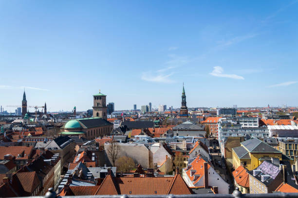 View of downtown from the Church of Our Saviour in Copenhagen, Denmark.