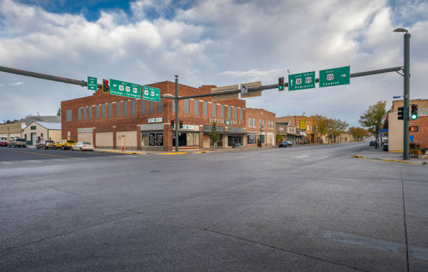 Lusk, Wyoming, United States – October 26, 2024:  Street/Highway intersection in downtown