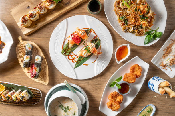 istock Asian Food Composition on wooden table from above 2183151441