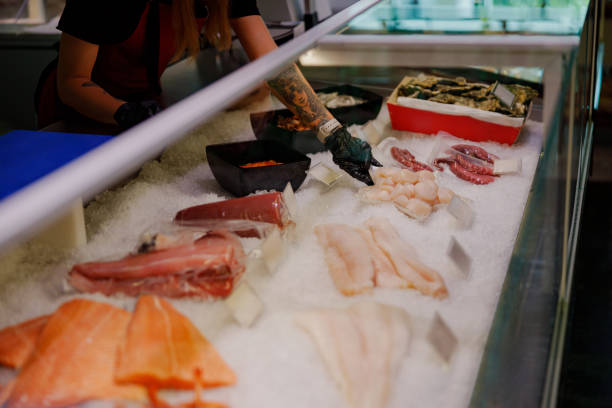 istock Fresh Seafood Display at a busy market featuring various fish and shellfish ready for selection 2183156723