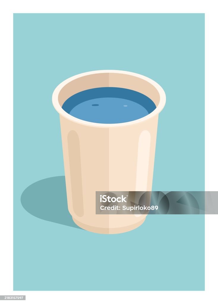 Mineral water in plastic up. Simple flat illustration. Simple flat illustration of mineral water in plastic cup. Blue stock vector Mineral water in plastic up. Simple flat illustration. Simple flat illustration of mineral water in plastic cup. Blue stock vector