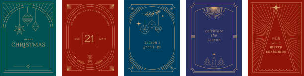 Christmas Art deco frames, Merry Christmas, invitations set. Collection of linear vector frames, cards design. Elegant, luxury printable illustrations Christmas Art deco frames, Merry Christmas, invitations set. Collection of linear vector frames, cards design. Elegant, luxury printable vector design gatsby stock illustrations