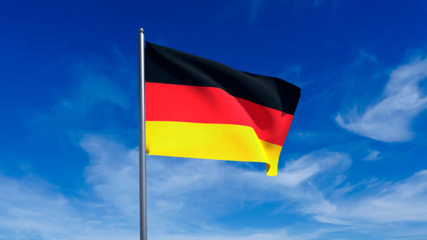 istock German flag fluttering in the blue sky 2183169211