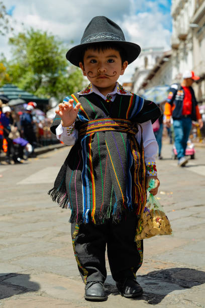 Portrait of an indigenous Quechua girl from the Quero ethnic group in the Peruvian Andes inside her hut with copy space and the girl is looking at the camera