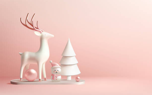 istock Elegant Winter Deer with Christmas Ornament and Snowy Trees 2183184093
