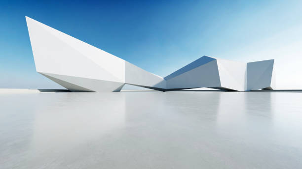 istock 3d render of abstract modern concrete white architecture with empty cement floor, minimal exterior, car presentation background 2183207225