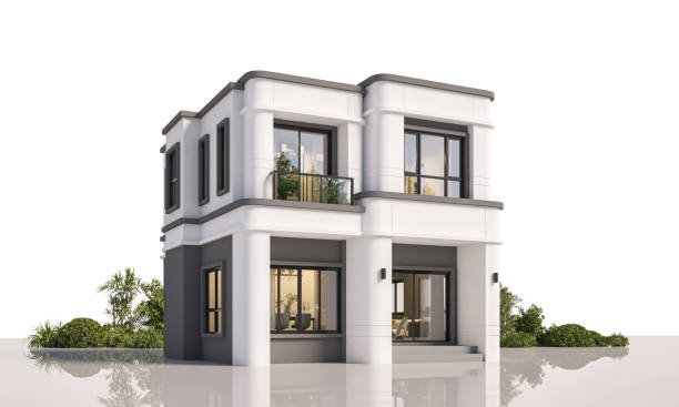 istock Architecture 3d rendering illustration of modern  house on white background 2183213786