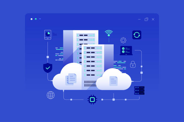 ilustrații de stoc cu centru de date cloud, ilustrare a conceptului de cloud computing - centru de date