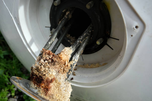 istock Electric water heater heating element, worn and covered with limescale. 2183218640
