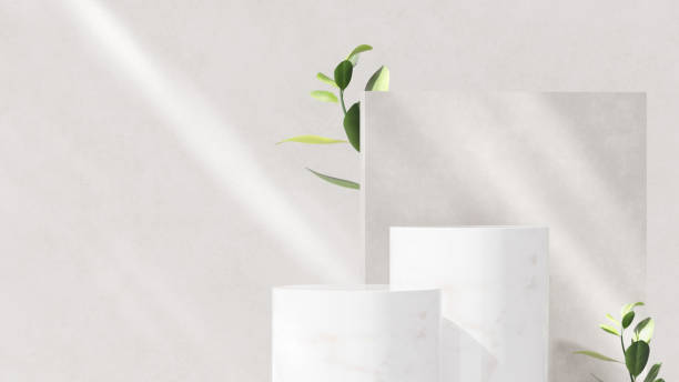 istock 3D rendering of a white empty podium display space for product mockup, set against a minimal landscape background. 2183221880