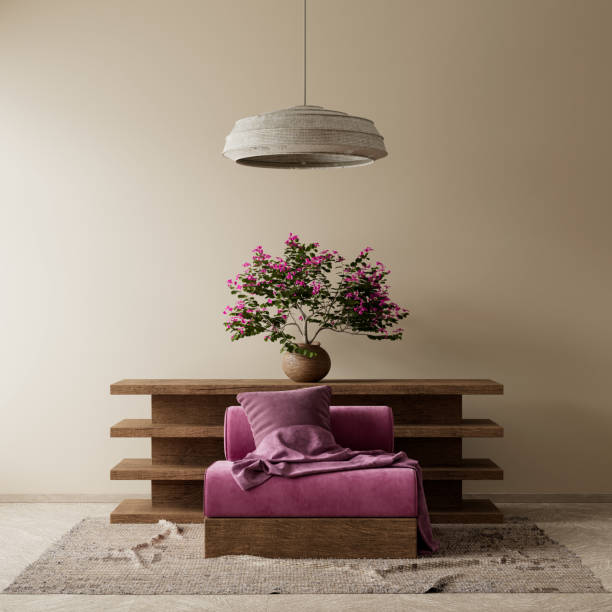 istock Boho style decorated livinig room. Modern, authentic Interior design of living room. 3D illustration 2183226821