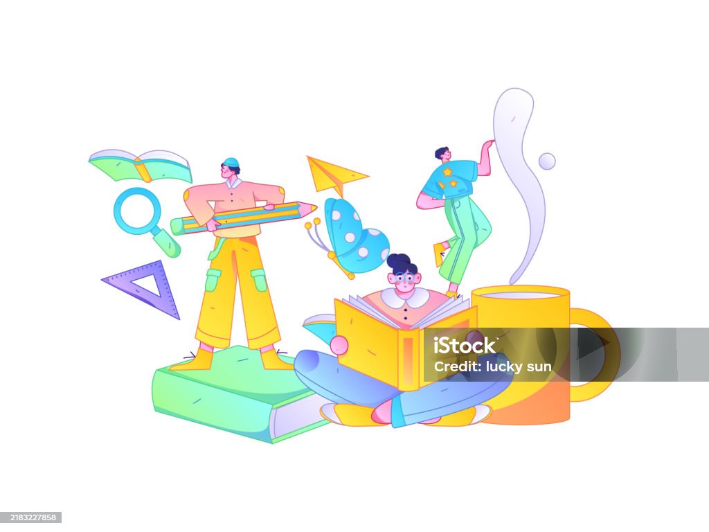 Education And Learning People Flat Vector Concept Hand Drawn ...